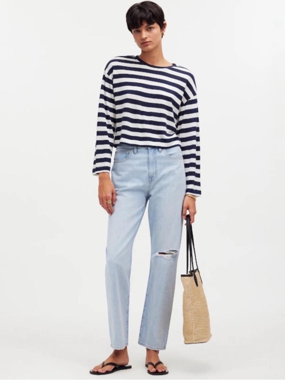 NWOT Madewell Striped Long Sleeve Tee in Dark Nightfall Size L